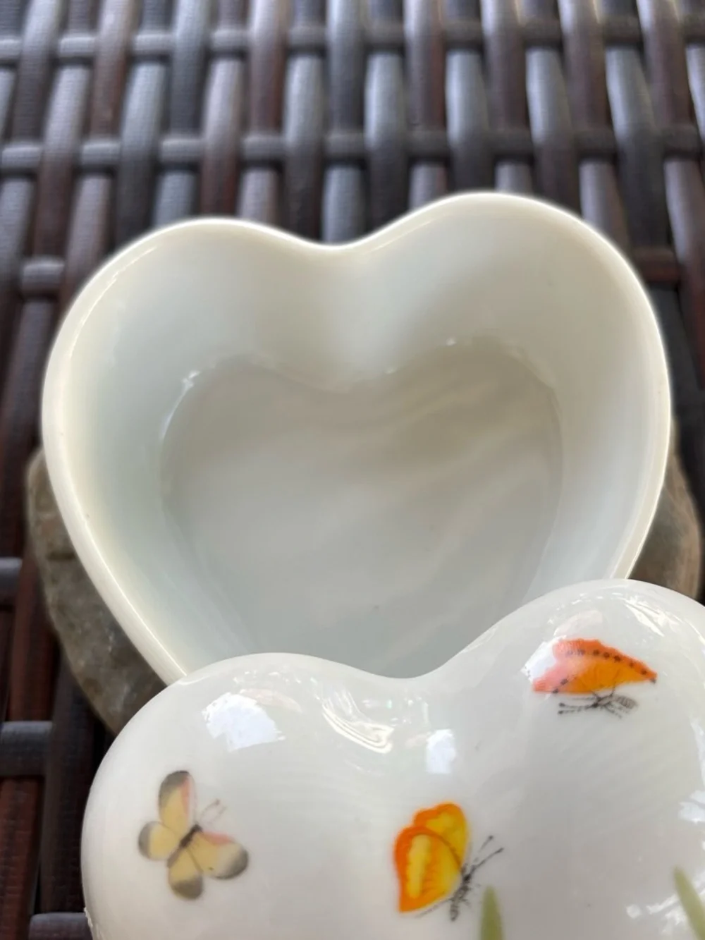 Heart Jewelry Trinket Box with Orange Floral Design